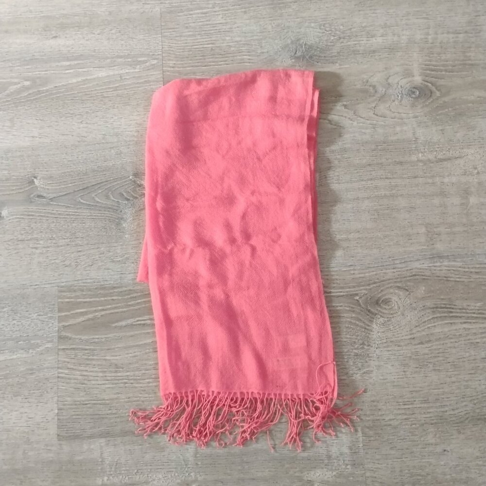 Coral Pink Pashmina Style Scarf - Solid Fringe Wrap Shawl